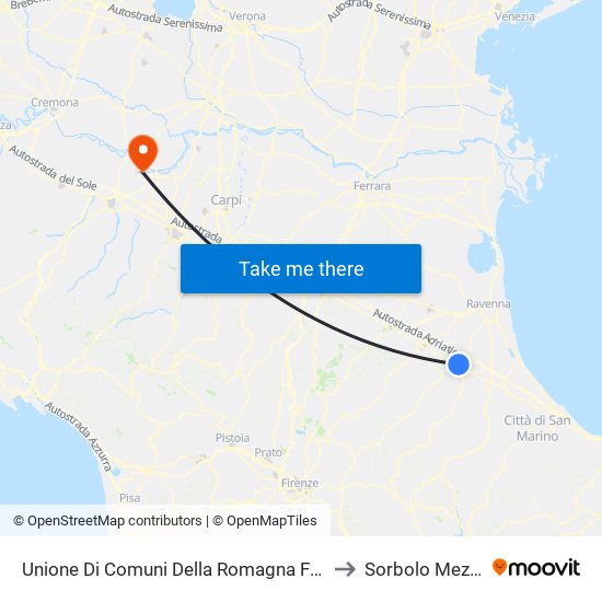 Unione Di Comuni Della Romagna Forlivese to Sorbolo Mezzani map