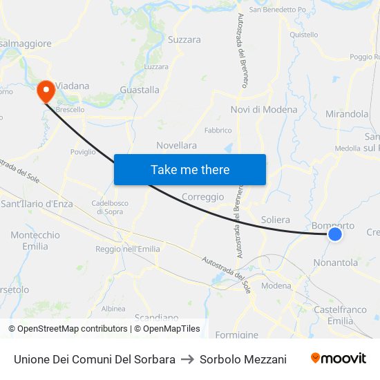 Unione Dei Comuni Del Sorbara to Sorbolo Mezzani map