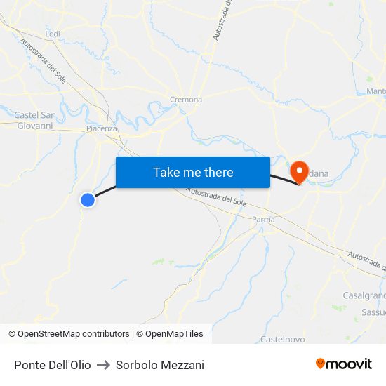 Ponte Dell'Olio to Sorbolo Mezzani map