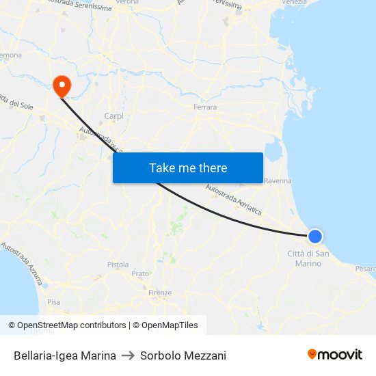 Bellaria-Igea Marina to Sorbolo Mezzani map