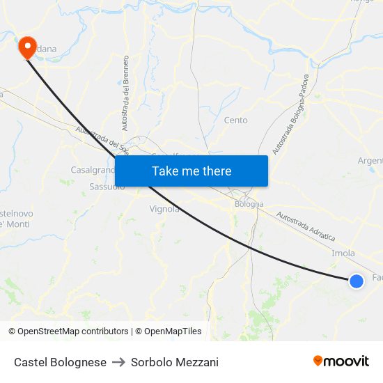 Castel Bolognese to Sorbolo Mezzani map