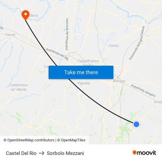 Castel Del Rio to Sorbolo Mezzani map