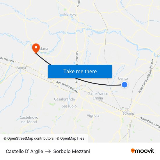 Castello D' Argile to Sorbolo Mezzani map