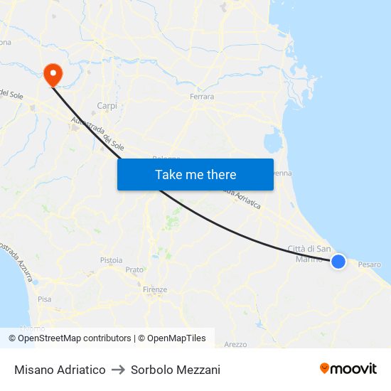 Misano Adriatico to Sorbolo Mezzani map