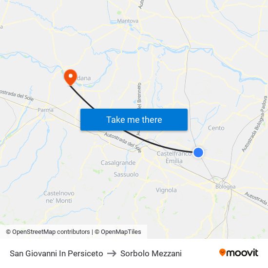 San Giovanni In Persiceto to Sorbolo Mezzani map