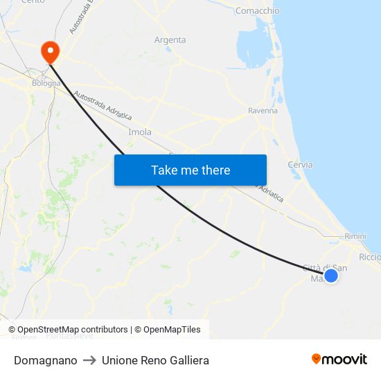 Domagnano to Unione Reno Galliera map