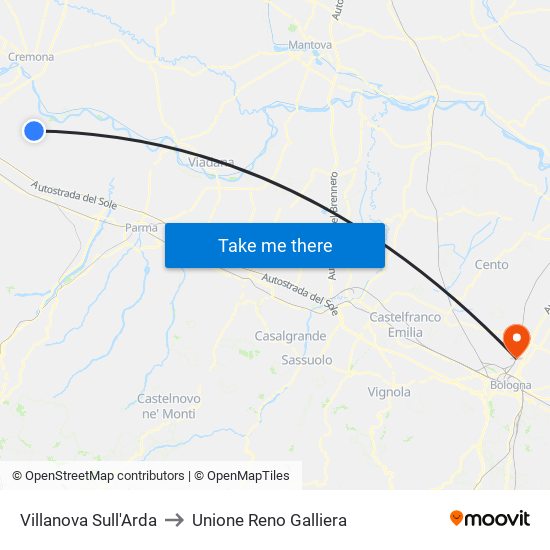 Villanova Sull'Arda to Unione Reno Galliera map