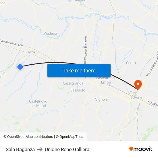 Sala Baganza to Unione Reno Galliera map