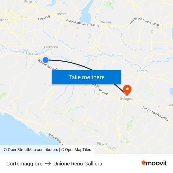 Cortemaggiore to Unione Reno Galliera map