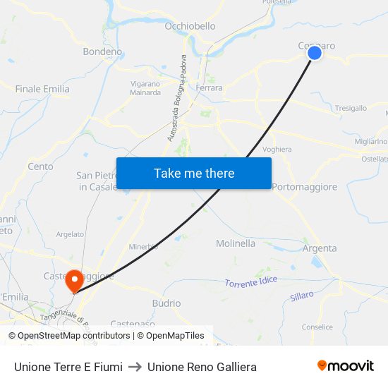 Unione Terre E Fiumi to Unione Reno Galliera map