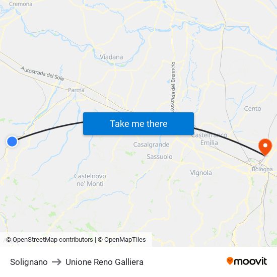 Solignano to Unione Reno Galliera map
