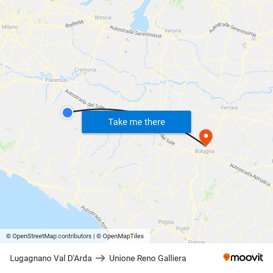 Lugagnano Val D'Arda to Unione Reno Galliera map