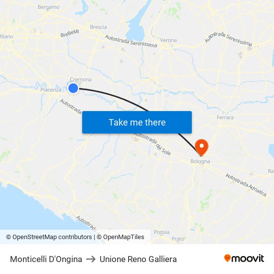 Monticelli D'Ongina to Unione Reno Galliera map