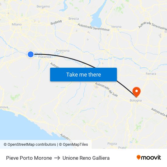 Pieve Porto Morone to Unione Reno Galliera map