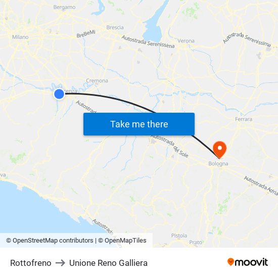 Rottofreno to Unione Reno Galliera map