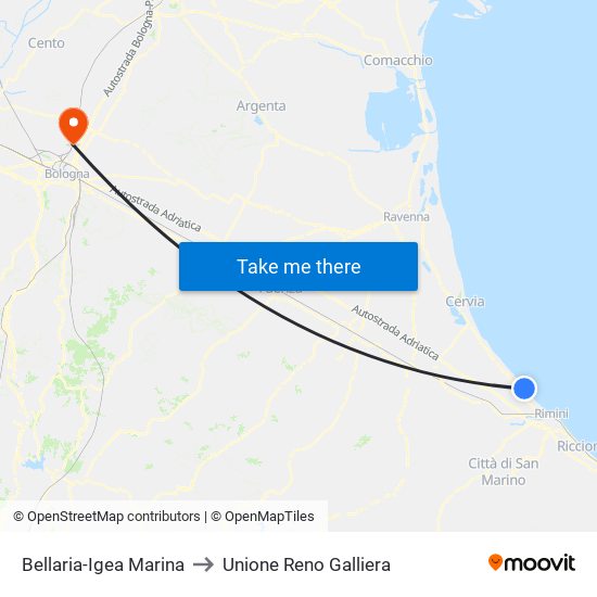 Bellaria-Igea Marina to Unione Reno Galliera map