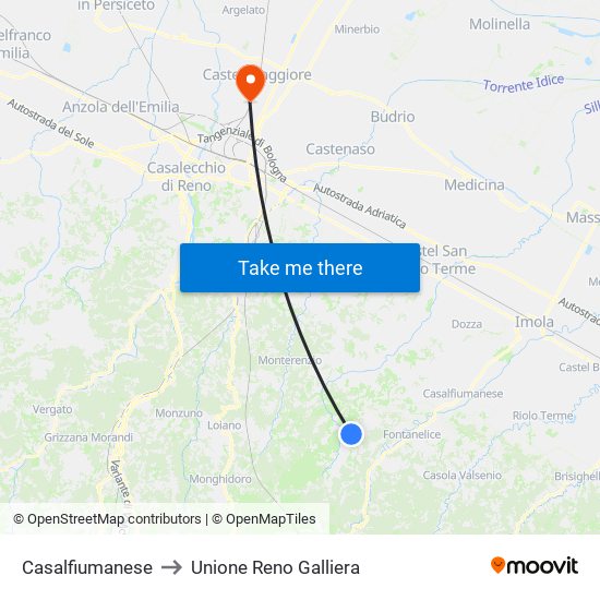 Casalfiumanese to Unione Reno Galliera map