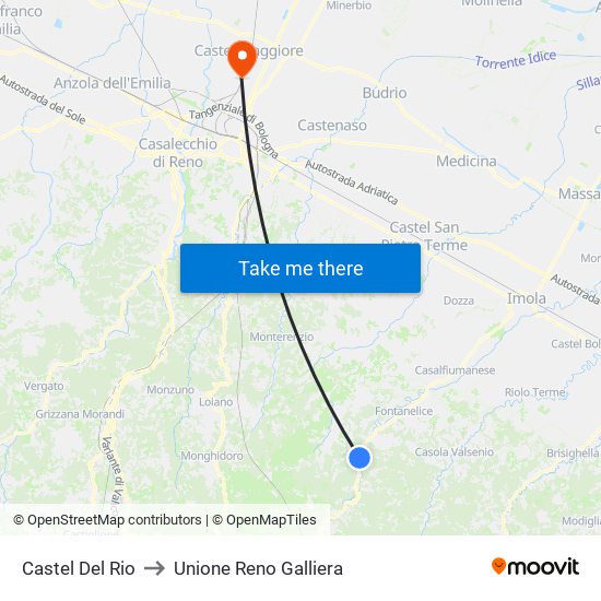 Castel Del Rio to Unione Reno Galliera map