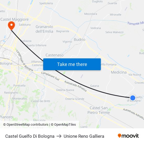 Castel Guelfo Di Bologna to Unione Reno Galliera map