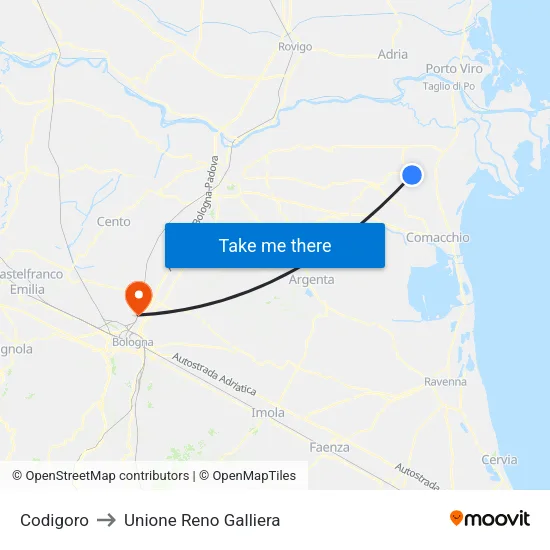 Codigoro to Union Reno Galliera map