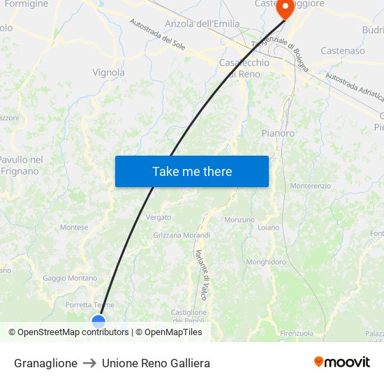 Granaglione to Unione Reno Galliera map