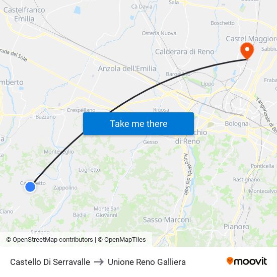 Castello Di Serravalle to Unione Reno Galliera map