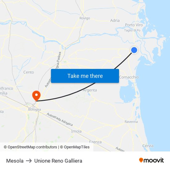 Mesola to Unione Reno Galliera map