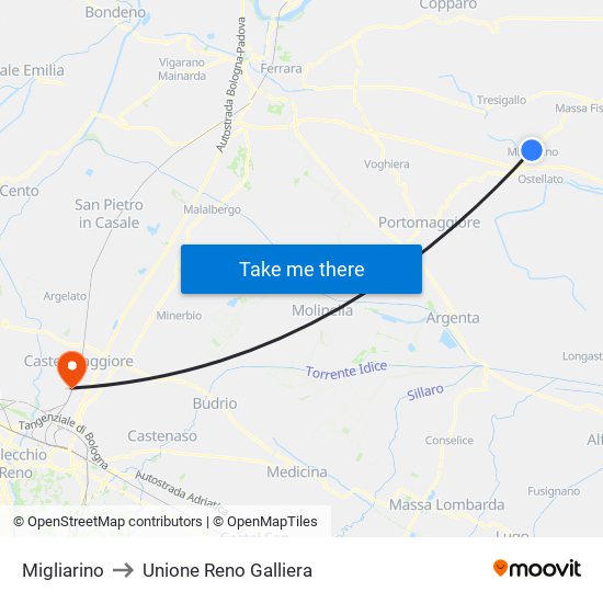 Migliarino to Unione Reno Galliera map