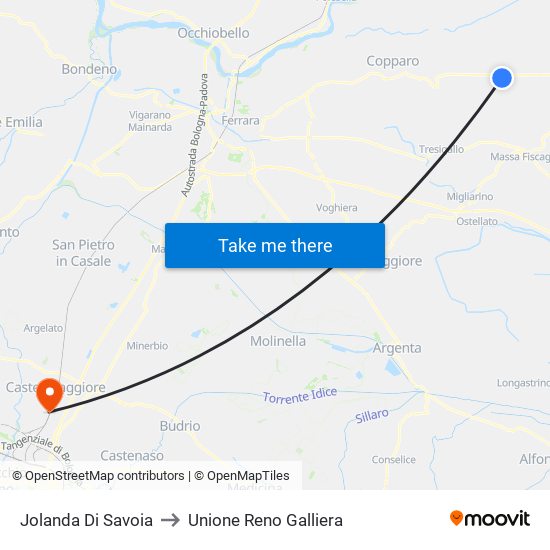 Jolanda Di Savoia to Unione Reno Galliera map