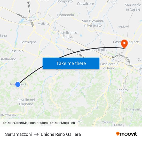 Serramazzoni to Unione Reno Galliera map