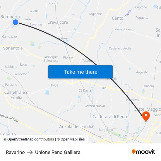 Ravarino to Unione Reno Galliera map
