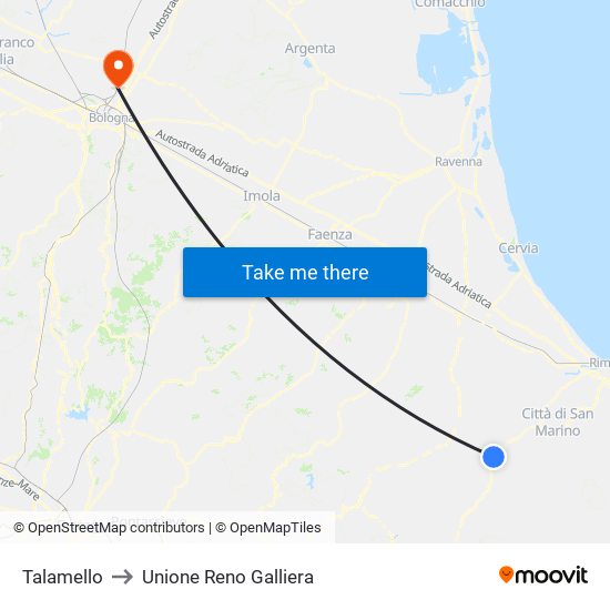 Talamello to Unione Reno Galliera map