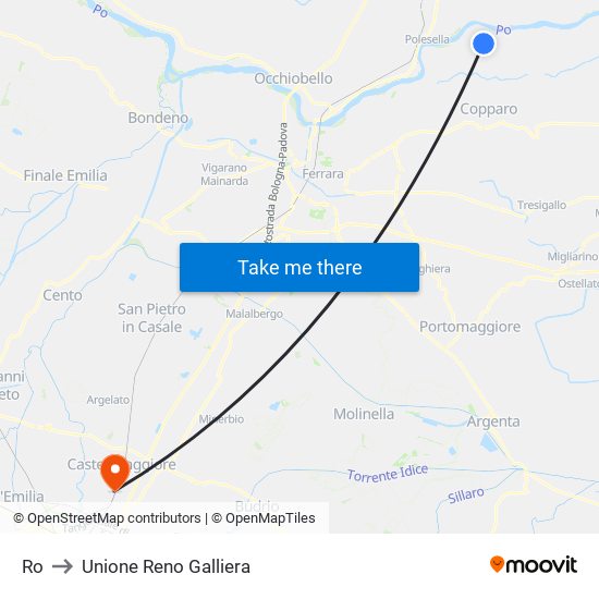 Ro to Unione Reno Galliera map