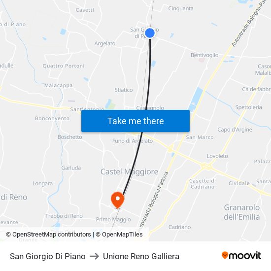 San Giorgio Di Piano to Unione Reno Galliera map