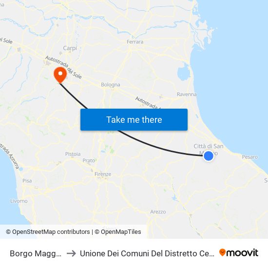 Borgo Maggiore to Unione Dei Comuni Del Distretto Ceramico map
