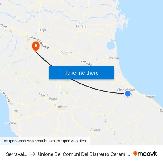 Serravalle to Unione Dei Comuni Del Distretto Ceramico map