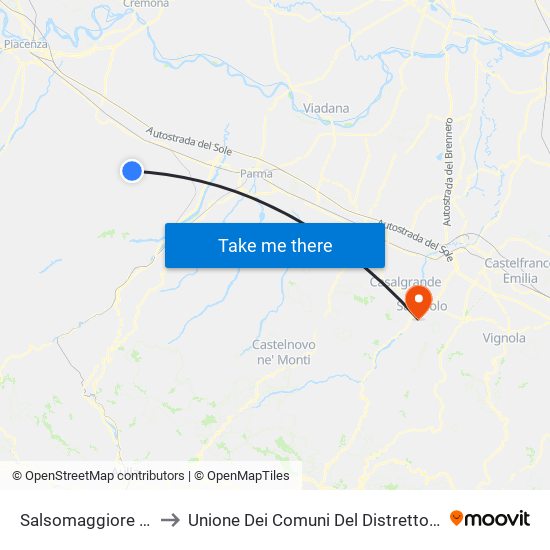 Salsomaggiore Terme to Unione Dei Comuni Del Distretto Ceramico map