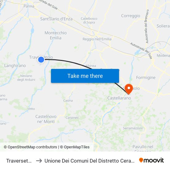 Traversetolo to Unione Dei Comuni Del Distretto Ceramico map