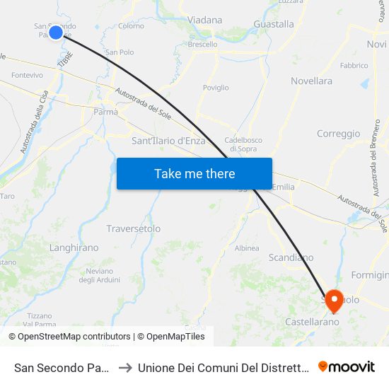 San Secondo Parmense to Unione Dei Comuni Del Distretto Ceramico map