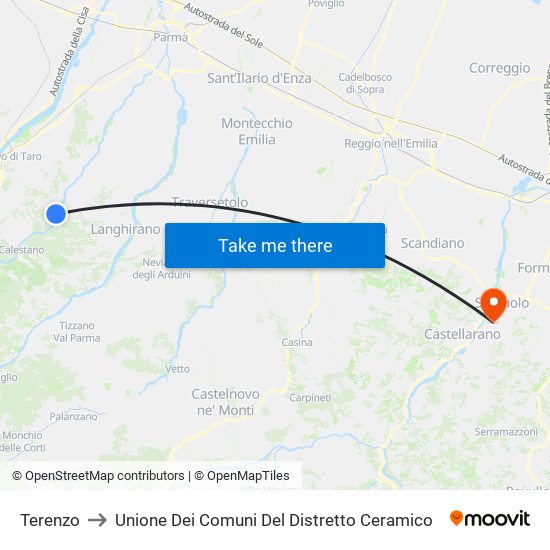 Terenzo to Unione Dei Comuni Del Distretto Ceramico map