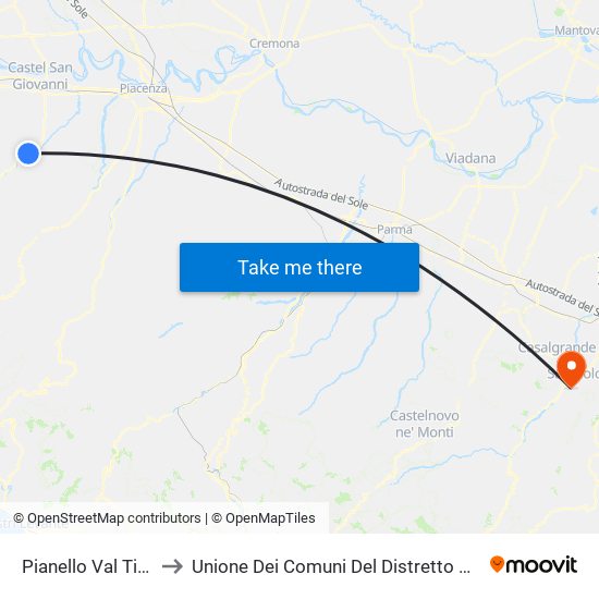 Pianello Val Tidone to Unione Dei Comuni Del Distretto Ceramico map