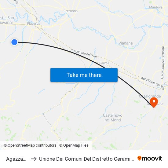 Agazzano to Unione Dei Comuni Del Distretto Ceramico map
