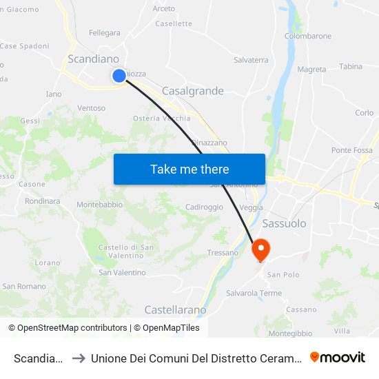 Scandiano to Unione Dei Comuni Del Distretto Ceramico map