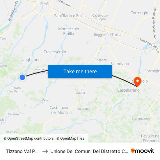 Tizzano Val Parma to Unione Dei Comuni Del Distretto Ceramico map