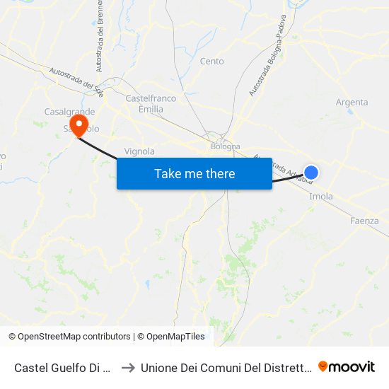 Castel Guelfo Di Bologna to Unione Dei Comuni Del Distretto Ceramico map