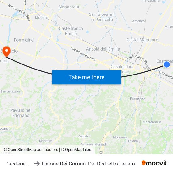 Castenaso to Unione Dei Comuni Del Distretto Ceramico map