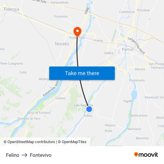 Felino to Fontevivo map