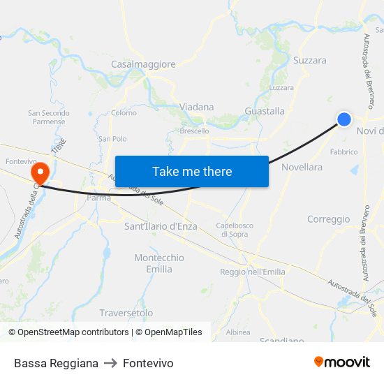 Bassa Reggiana to Fontevivo map