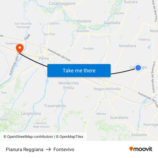 Pianura Reggiana to Fontevivo map