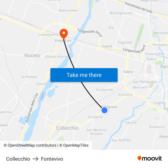 Collecchio to Fontevivo map